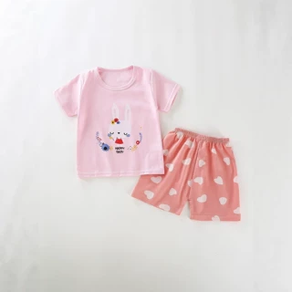 儿童夏季棉质短袖短裤套装男女童卡通印花两件套薄款家居服套装