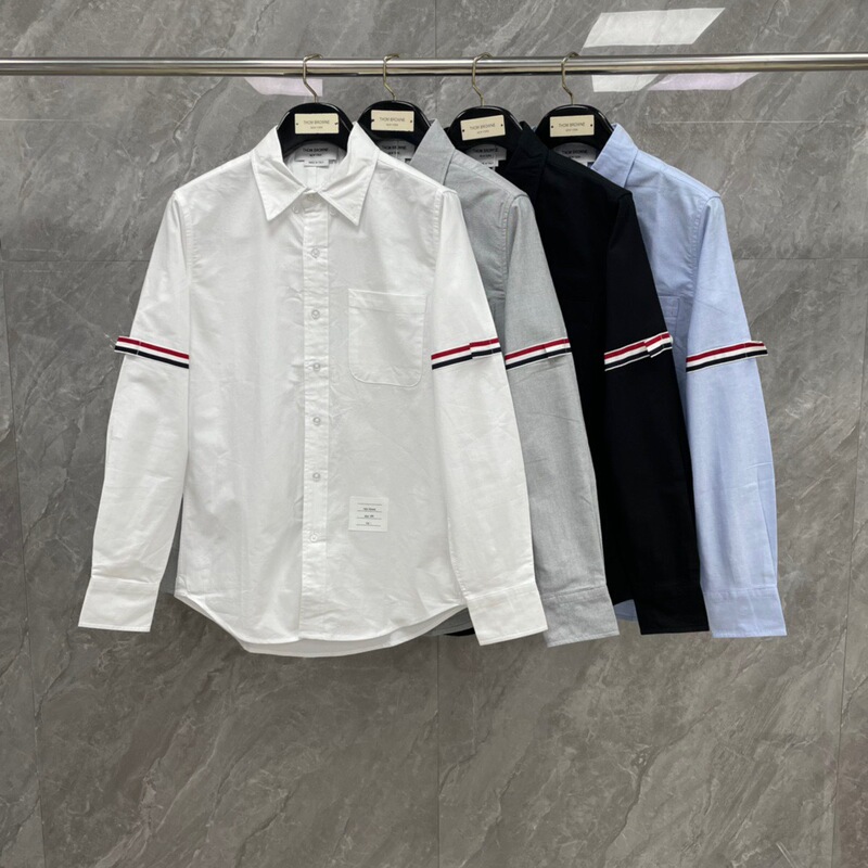 Factory Zhiying TB Autumn New Jindian Double Sleeve Ribbon Oxford Long Sleeve Shirt Casual Fashion Men's and Women's Same Style