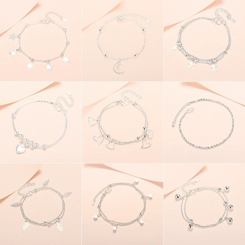 Ankle bracelet, hair mesh, silver small bell, direct factory sales, wholesale, internet celebrity, flowered