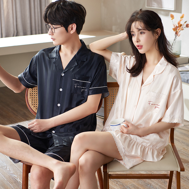 Suvised meeste ja naiste kardiganid, pidžaamad, lihtsad lahtised lühikeste varrukatega lühikesed püksid, jääsiidist hingavad paaridele mõeldud kevad- ja_voghion.com