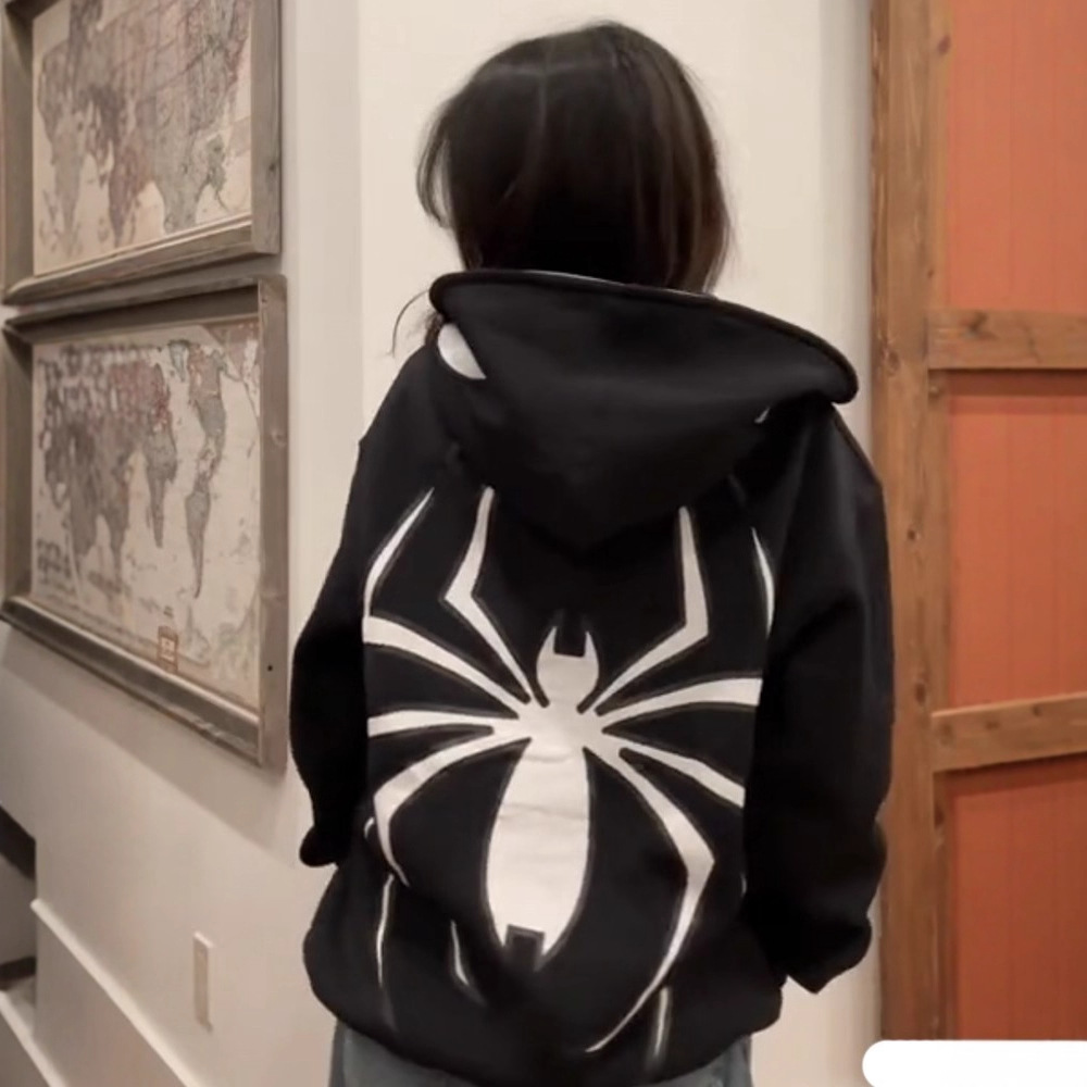 2023 sudadera oscura europea y americana Sudadera con capucha de hombres y mujeres pareja gótica Harajuku suéter de cremallera de impresión de araña de gran tamaño