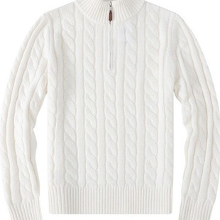 Cross-Border Small Embroidered Men's Knitwear Half-High Zipper Knitwear Business Polo Cross-Border Bottoming Knitwear Twist Off-White