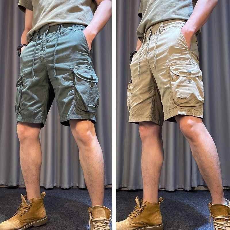 Cross-Border Work Shorts Men's Summer Loose Straight Men's Mid-Length Pants Multi-Pocket Casual Five-Point Pants Elastic Waist Pants