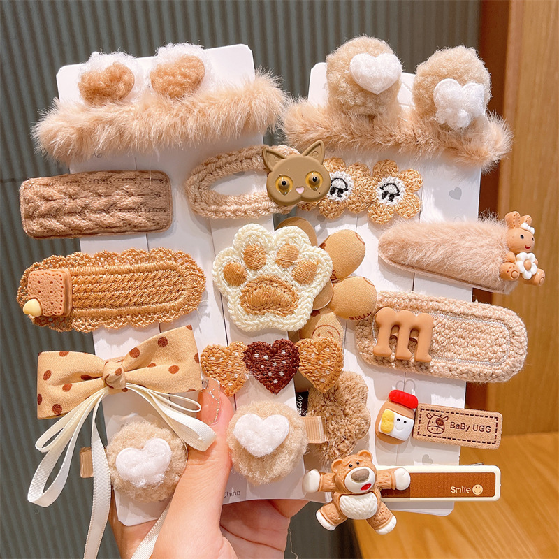 Coffee milk tea children hair clips net red 2021 new Liu Hai clip girl cartoon bear hair card clip hair accessories