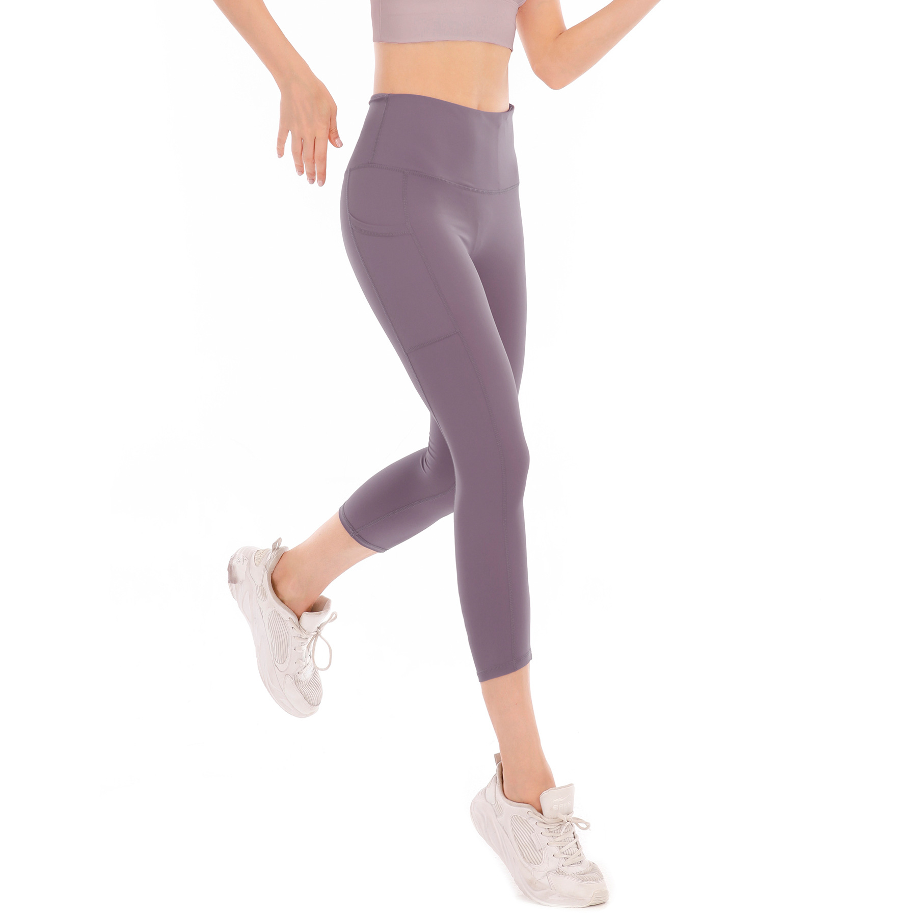 亞馬遜基本款雙袋無尷尬線七分褲跨境歐美大碼口袋瑜伽褲