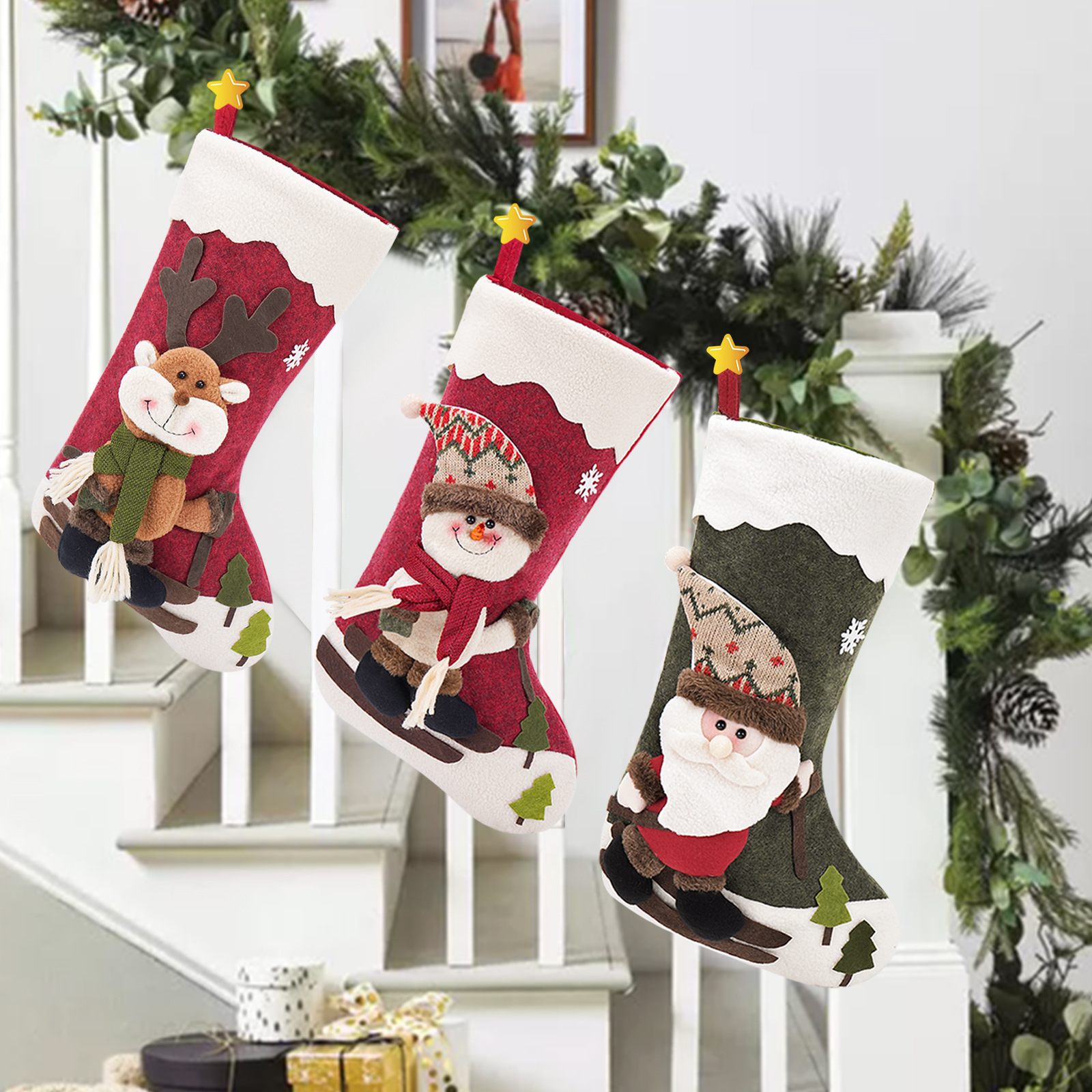 Calcetines de Navidad Santa muñeco de nieve alce calcetines de Navidad bolsa de regalo de Navidad bolsa de dulces decoraciones de árbol de Navidad