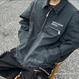 ERD忧郁的富二代小众潮牌水洗做旧重破环宽松男牛仔夹克外套批发