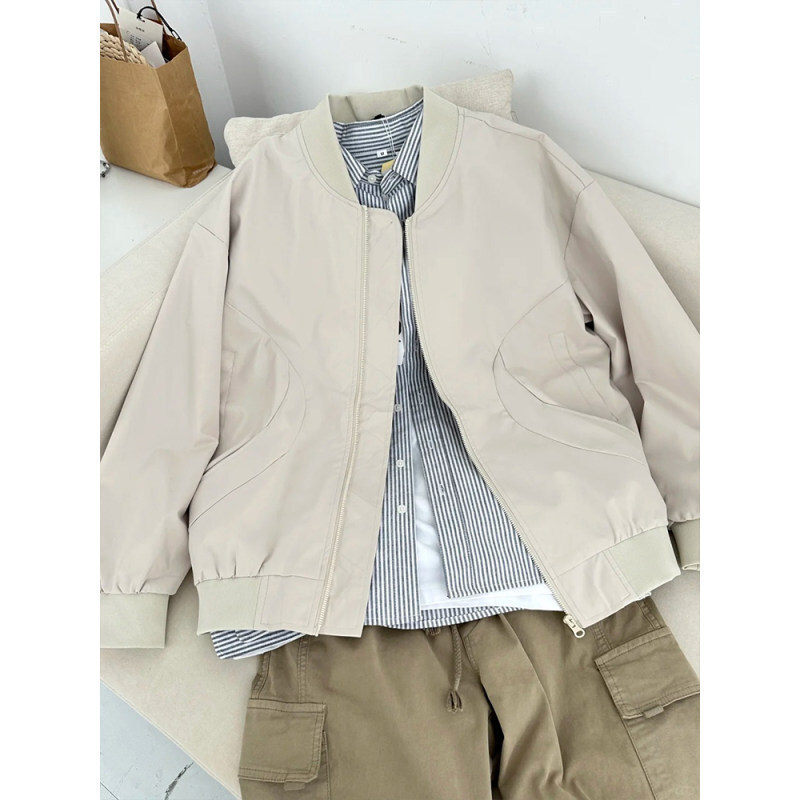 百搭美式休闲飞行员夹克男卡其色休闲外套秋冬弯刀cleanfit棒球服|undefined