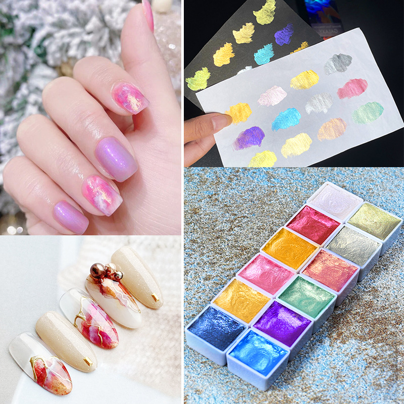 Traje Especial de Pintura de color rojo neto sol estilo oro polvo manchado 2021 transfronterizo nueva manicura acuarela pintura perlado sólido