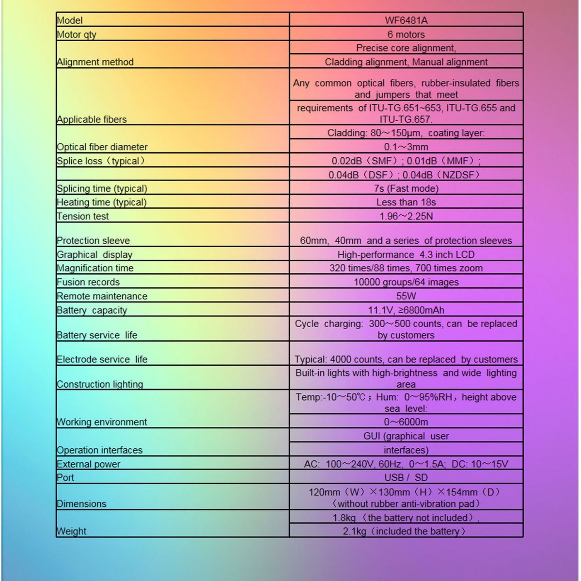 6 motors core to core 7s optical fiber fusion splicer WF6481