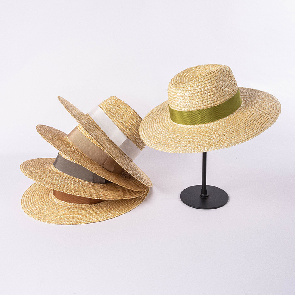 春夏新款时尚休闲多色织带大檐麦秆草爵士帽户外沙滩遮阳网红草帽