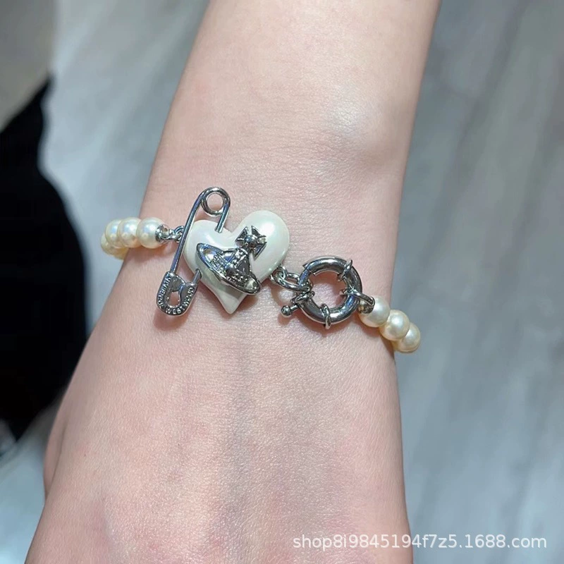 Браслет ORIETTA Love Pin из смолы, жемчужный браслет Saturn с золотой пудрой в форме сердца, цвет Queen Mother Rose Red