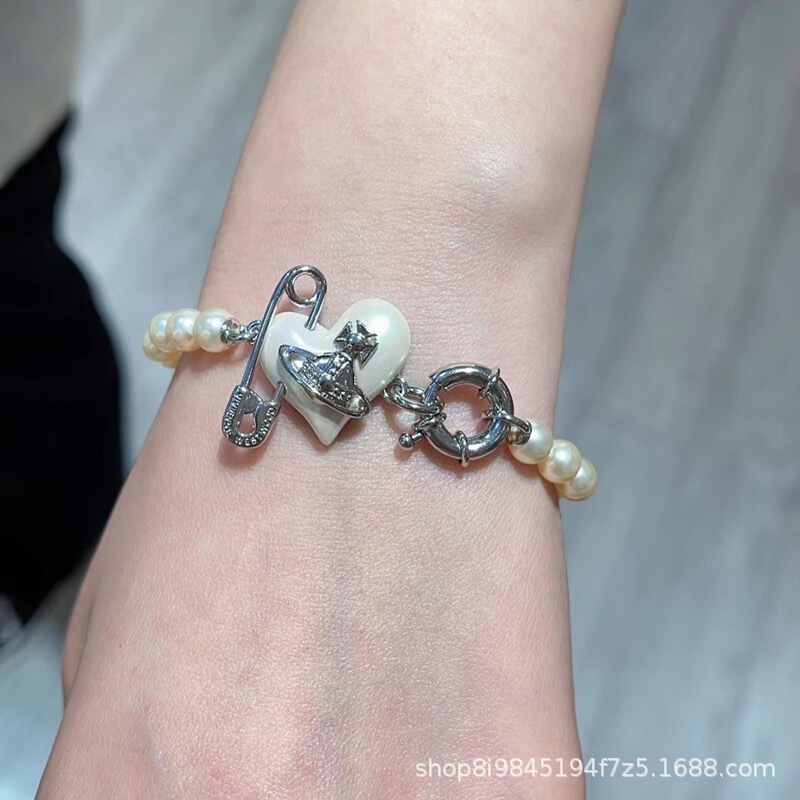 Empress Dowager Vivian Rose Red ORIETTA Resin Love Pin Pearl Saturn Bracelet