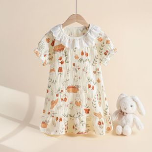 Baby Gauze Nightgown Girls Summer Cotton Children's One-Piece Pajamas Princess Baby Girl Cotton Gauze