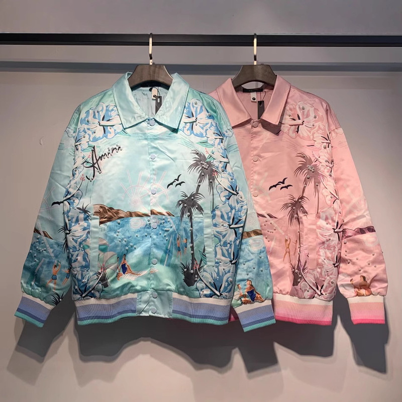 2024 Spring and Autumn Amiri Summer Beach Wave Pattern Lapel Casual Jacket Jacket Men and Women Same Style Wholesale 2024 Spring and Autumn Amiri Summer Beach Wave Pattern Lapel Casual Jacket Jacket Men and Women Same Style Wholesale
