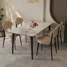 名墅家具意式极简长方形饭桌现代简约家用小户型岩板餐桌椅组合