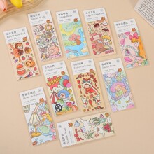 6色水彩绘本涂色便签本带笔水粉沾水即画书签儿童填色绘画本粘水