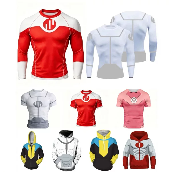 Cross-Border Hot-Selling Cos Invincible Hero Anime Men's Long-Sleeve Sweatshirt Digital Print Tight-Fitting Sports Fitness T-Shirt
