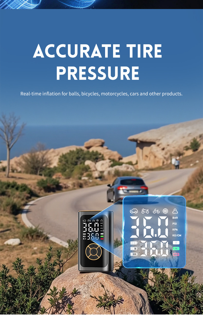 Car-Mounted Wireless Air Pump, Portable Multi-Functional Digital Display Emergency Air Pump, Tire Inflator for Electric Vehicles