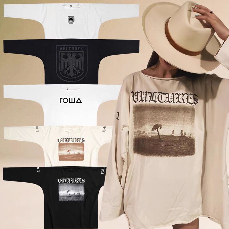 Kanye YEEZY Kanye co-Vultures album classic double-headed eagle letters American long sleeve T-shirt men Kanye YEEZY Kanye co-Vultures album classic double-headed eagle letters American long sleeve T-shirt men