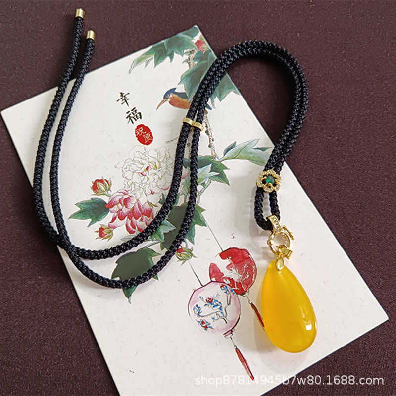 황금색 금속 고급 로프가 있는 노란색 칼세도니 물방울(약 31*18mm)