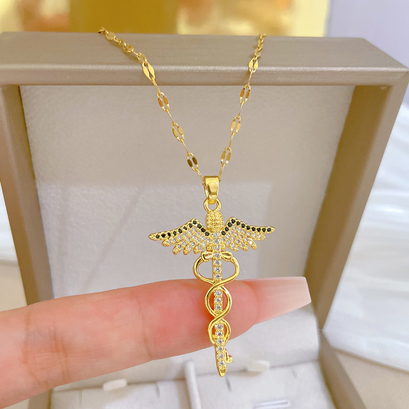 Fashion Dragonfly Stainless Steel Plating Zircon Pendant Necklace 1 Piece