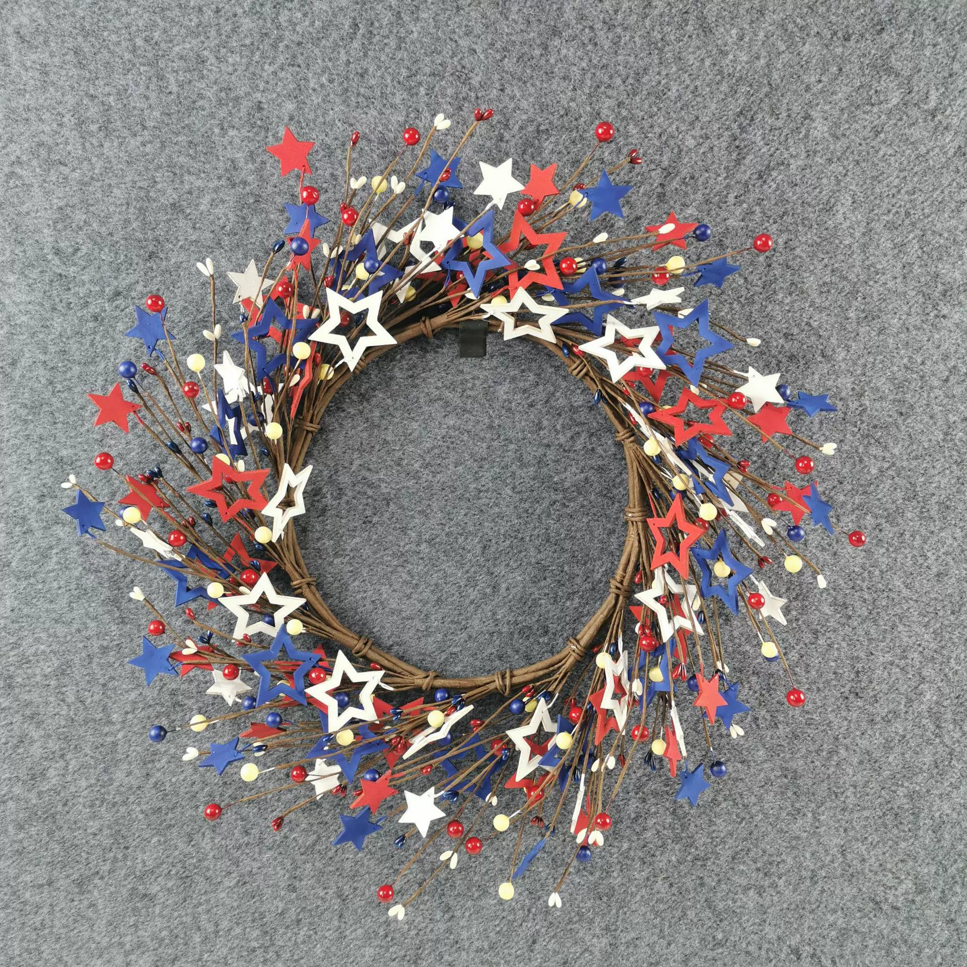跨境仿真美国独立日五角星花环浆果装饰门挂件花绿植假花道具摆件