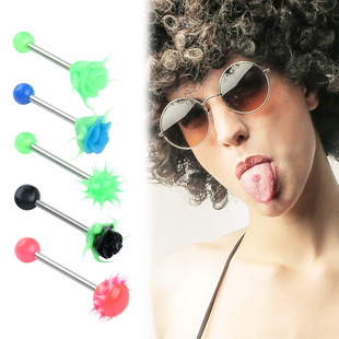 Amazon cross-border punk shape color stainless steel rod hair ball tongue nail puncture jewelry wholesale