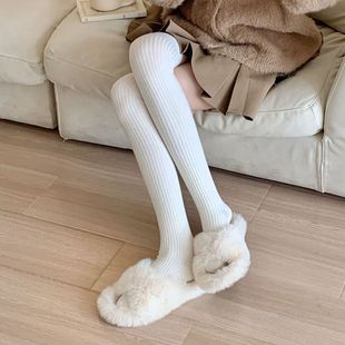 Wool Over-The-Knee Socks for Women, Autumn and Winter Stockings, Thigh Socks, Thickeneded Knee Pads, Warm Japanese Style Jk Pure Color Women's Stockings