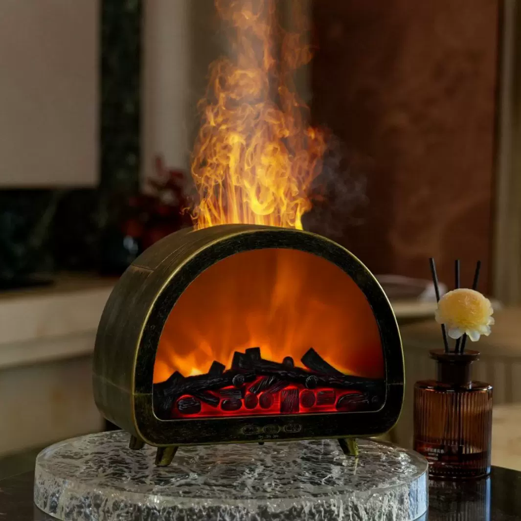 欧美复古铜壁炉香薰机酒店家用喷香机高级感精油扩香大雾量加湿器