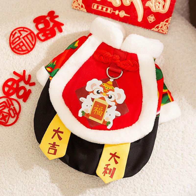 Año nuevo mascota Tang traje León danza pareja ropa de algodón acolchado ropa de Año Nuevo ropa de perro festivo gato dos pies ropa de perro caliente