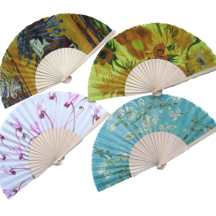 Suministro de fábrica abanico plegable borrador de diseño gratuito abanico personalizado impresión de loto hueso de madera abanico de madera español pedido mínimo 50