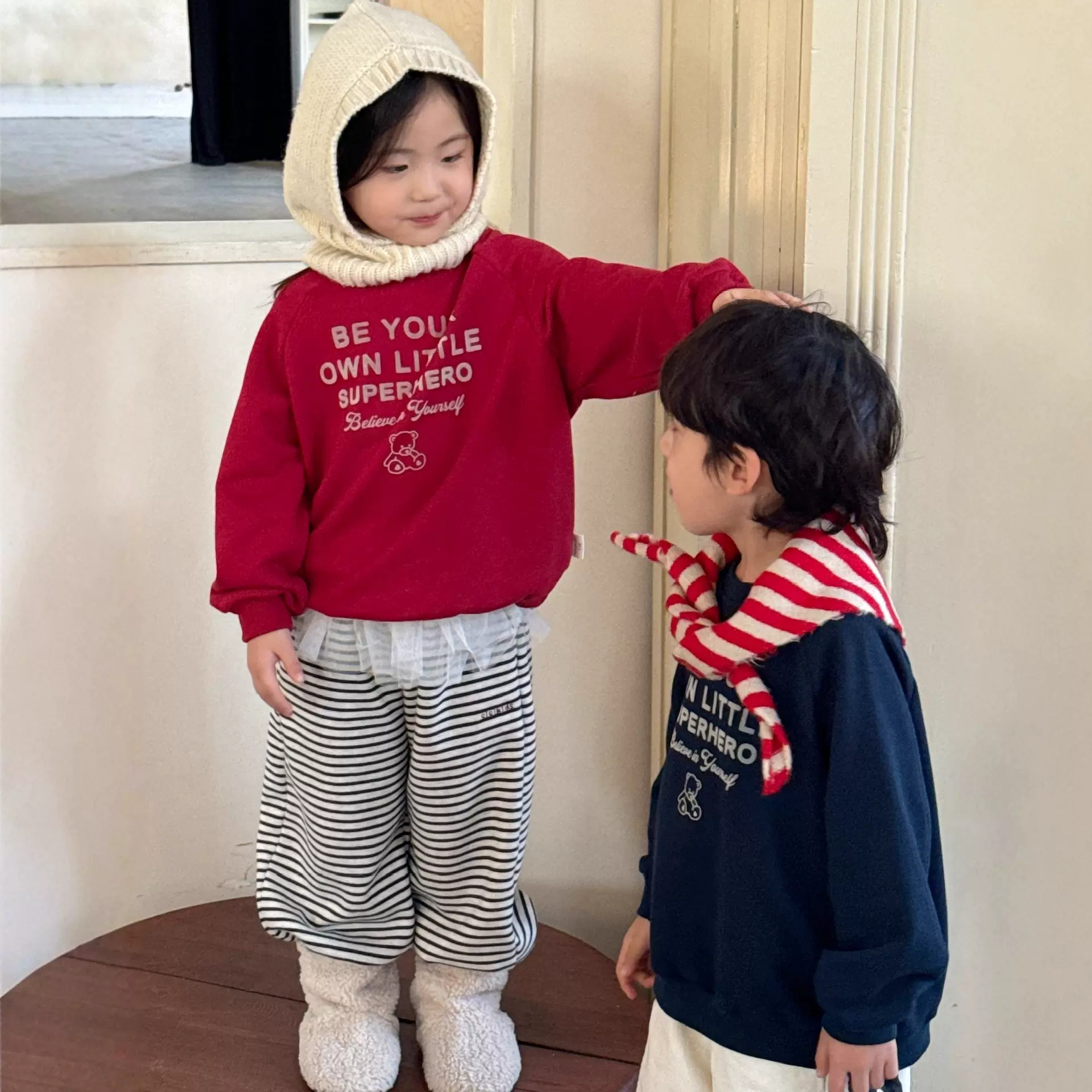 儿童秋季韩版字母植绒插肩卫衣男女童休闲宽松圆领套头百搭上衣潮