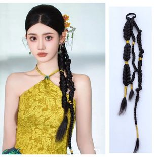 New Chinese wig ponytail women's guofeng braid bridal hair style new gold thread twisted braid wholesale