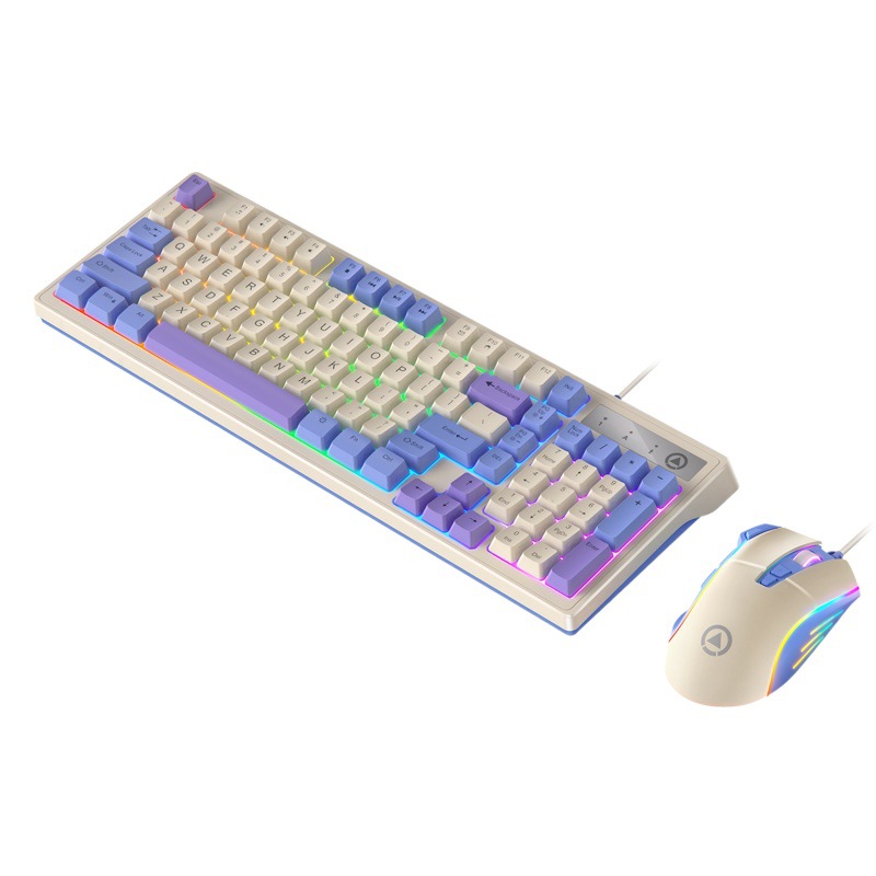 Talla de plata km800 personalizado juego teclado ratón juego color a juego con cable luminoso escritorio accesorios 98 teclas