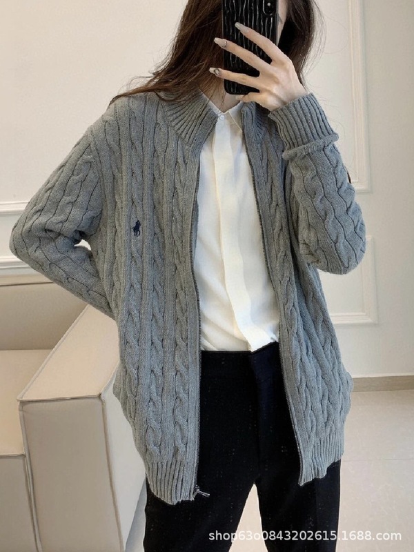 原厂高品质Ralph@拉夫25ss拉链纯色小马刺绣麻花立领针织毛衣外套|undefined