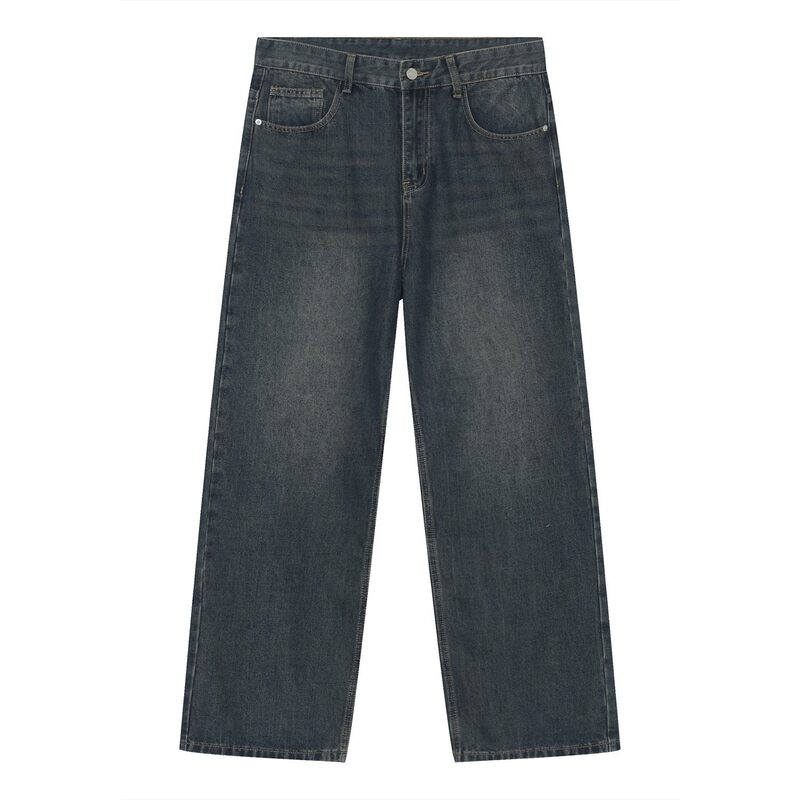 Quần jean nam ống rộng dáng suông cạp vừa vải denim xanh giặt nhẹ — Màu xanh lam