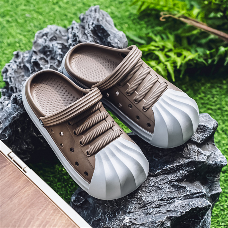 Zapatos con agujeros, ropa exterior antideslizante y transpirable de verano para hombres, zapatillas deportivas Baotou, sandalias de playa para jóvenes de doble uso para conducir