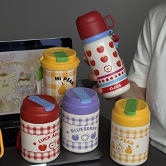 Apple Thermos Cup 女性用高見えウォーターカップ 316 ステンレス鋼タンブラーストローカップかわいいポータブルコーヒーカップ