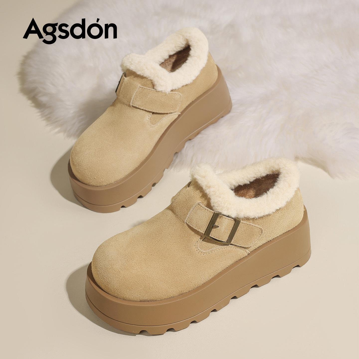 Augu Lion Deng Xiaoping Boccan zapatos de terciopelo mujeres 2025 nuevo invierno suela gruesa de peluche de un pie botas de nieve de embarazo zapatos de algodón