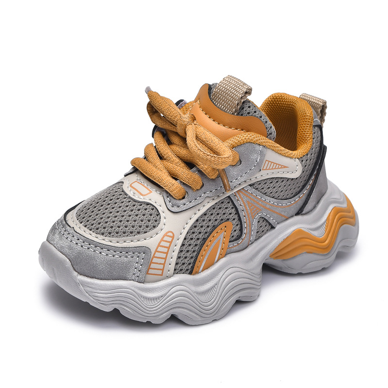 2025 primavera nuevos zapatos de papá de moda para niñas, zapatos de bebé de todo fósforo, malla de suela suave, zapatos deportivos transpirables para niños pequeños y medianos