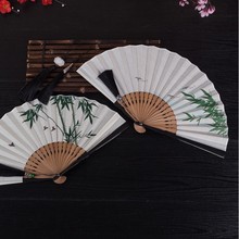 中国风手绘棉布扇小巧绅士扇男女折叠扇子古风日式折扇竹质礼品扇