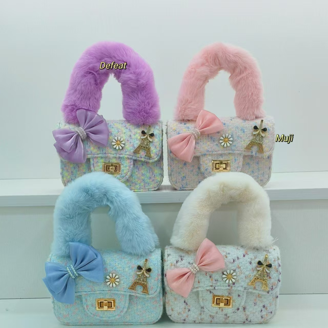 Bolso de peluche de arco, bolso de hombro de moda, bolso de mochila de niña, bolso pequeño, bolso de cambio, bolso de accesorios