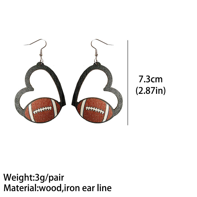 Sports Heart Shape Wood Null Printing Shape/pattern Women's Earrings display picture 1