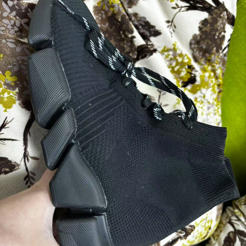 Cross-Border Wholesale Breathable Sports Shoes for Men and Women, Paris Mid-Top Lace-Up Sock Boots, Knitted Elastic Sock Shoes, Men's Shoes