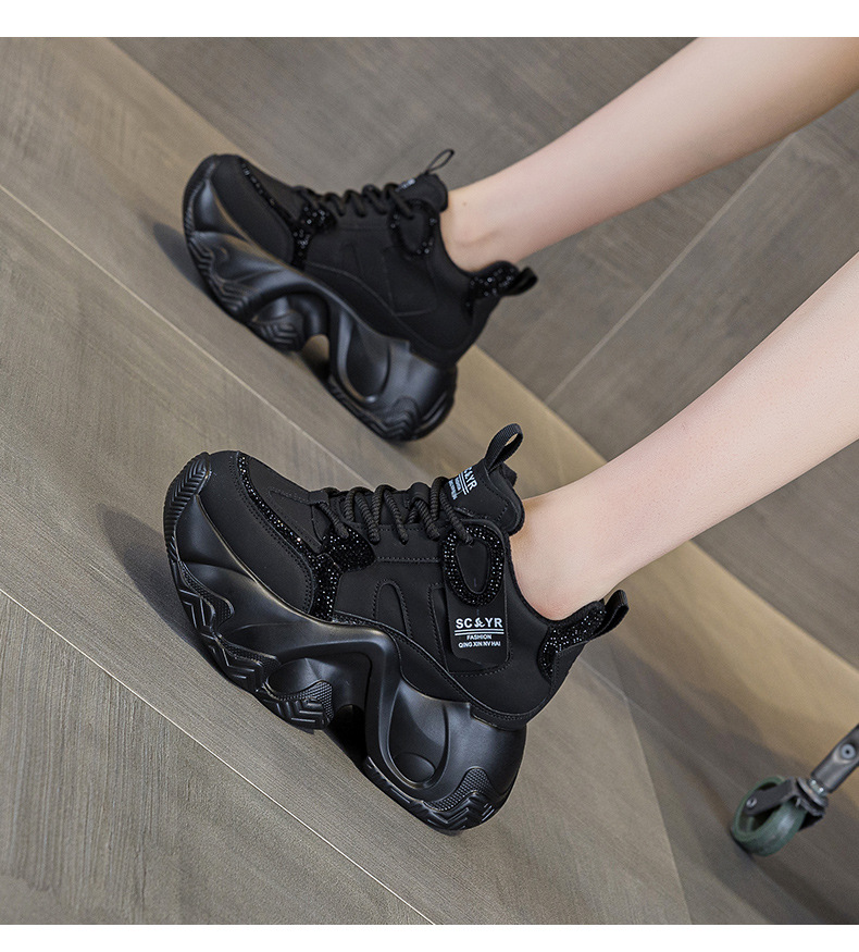 Giày sneaker nữ đế dày chunky tăng chiều cao ẩn dây buộc thời trang — M2983 lớp lót đơn màu nâu, M2983-1 plus nâu nhung, M2983-1 plus nhung xám, M2983 lớp lót đơn màu xám chi tiết 13