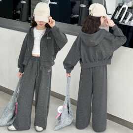 童装女童秋季套装2025新款儿童洋气中大童时髦刺绣字母运动两件套