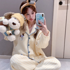 韩国ins睡衣女秋季厚款空气棉格子可爱少女家居服高级感套装冬季
