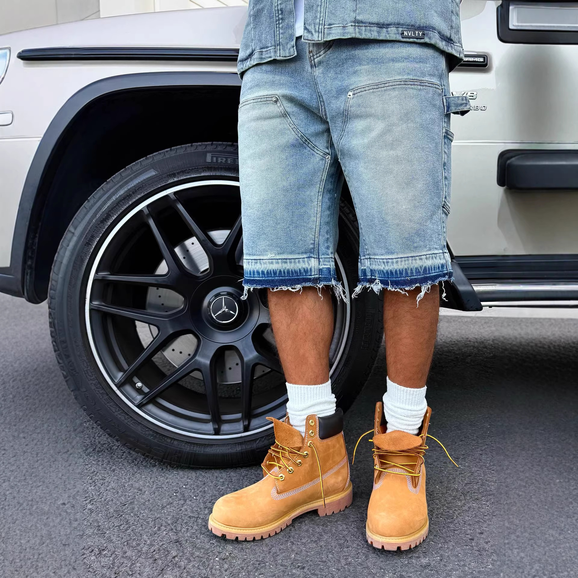 Men's Low Waist Loose Straight Leg Denim Shorts Blue Washed Raw Edge Casual Summer Shorts_mkmklike.com