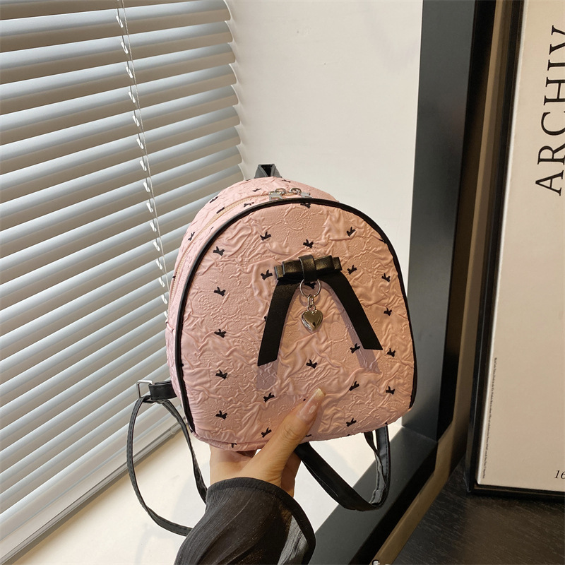 新款少女蝴蝶结泡泡纱甜美单肩小包包双肩包女生手提小包包小清新